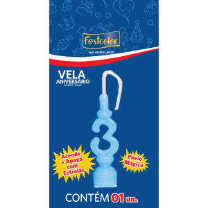 Vela De Aniversario Azul N3